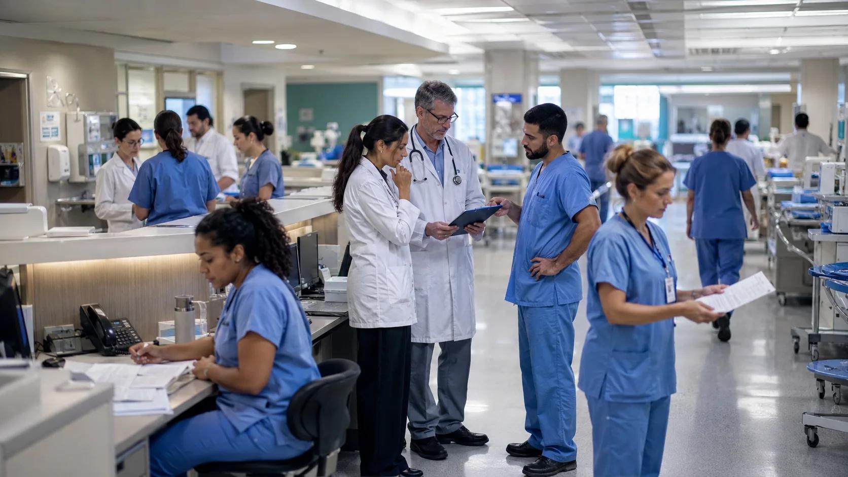 Equipe hospitalar em operação assistencial, simbolizando jornadas complexas e decisões sob pressão.